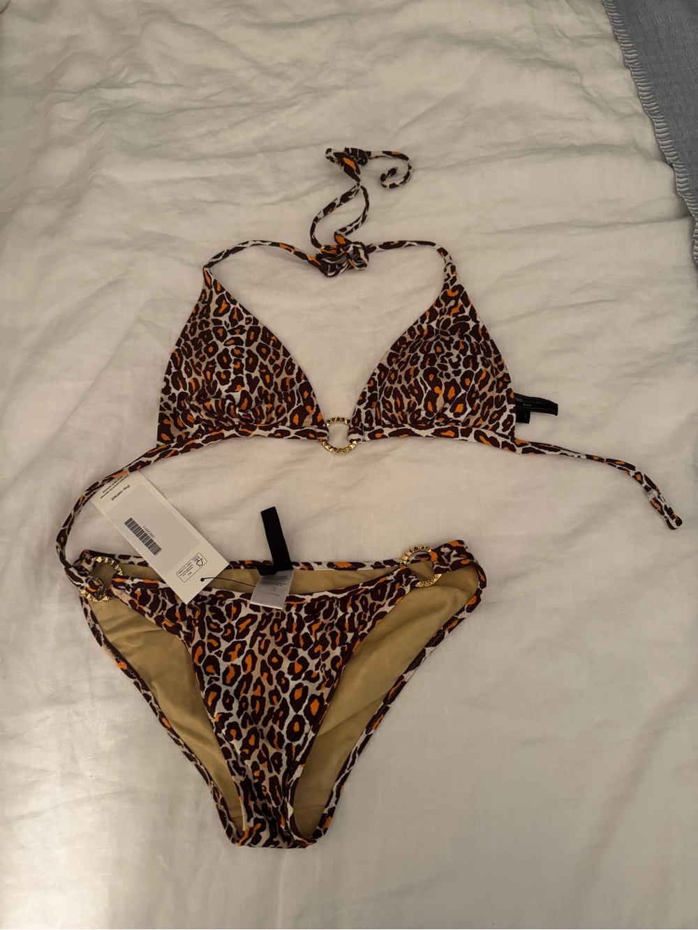 BCBGMaxAzria Leopard-Print Triangle Bikini in Brown and Tan